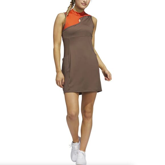 ADIDAS Ultimate365 Tour Colorblock Golf Dress Earth Strata Brown Sz XS NWT {H26} - Picture 2 of 3